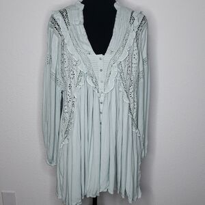 Attic Salt Eyelet Ruffles Cotton Viscose Tunic Mini Dress Size XS Boho Neutral